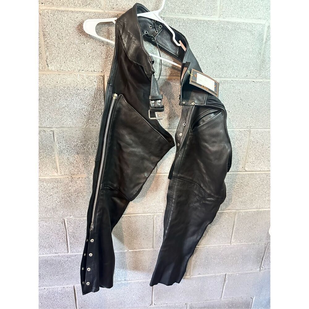 Adjustable Genuine Leather Riding Motorcycle Chaps Black Size 10 NWT
